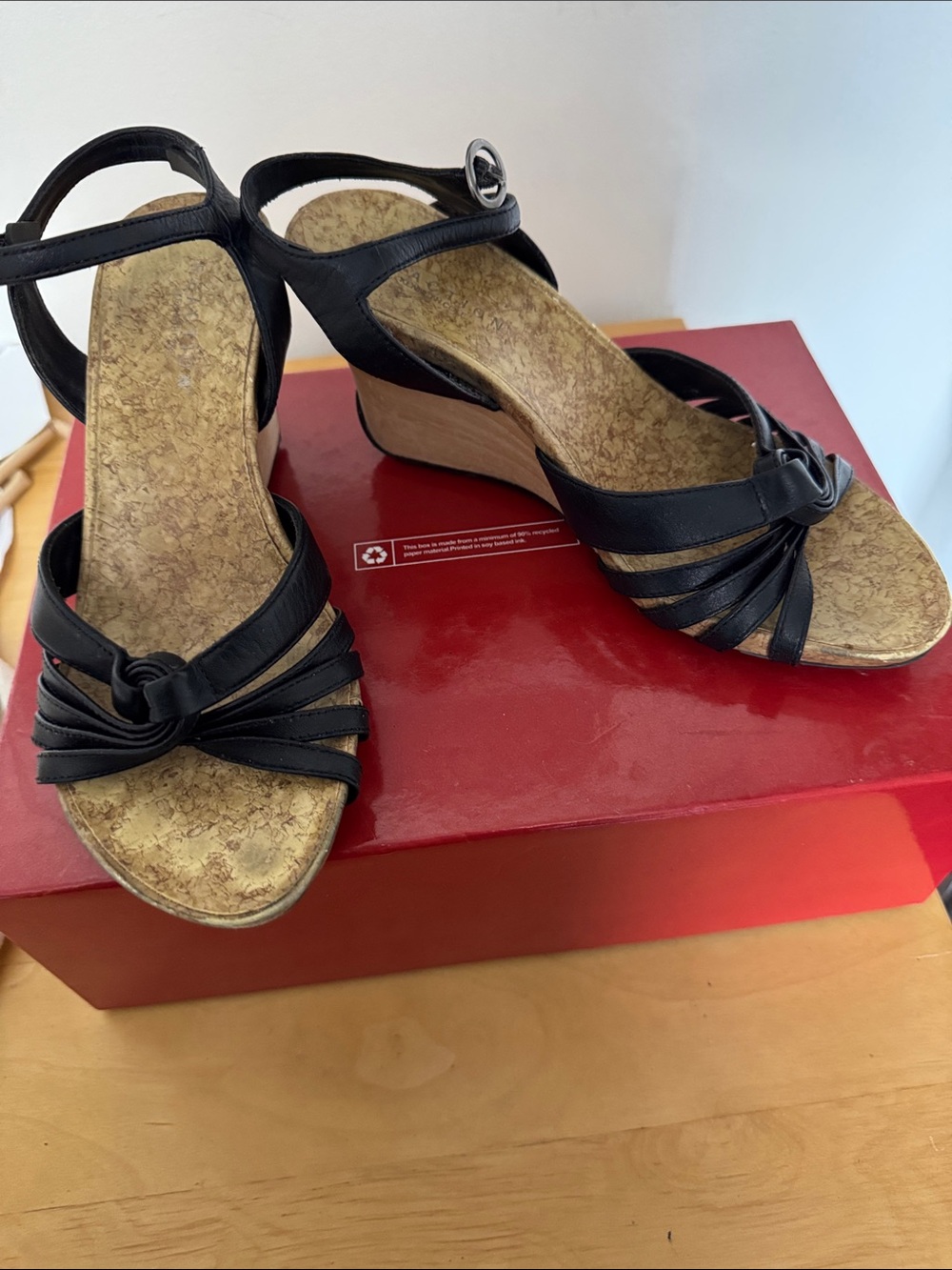 Kenneth Cole Reaction Black Cork-Style Wedge Sandals